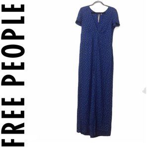 Free People MIA Jumpsuit Blue Floral Rose Sz 12